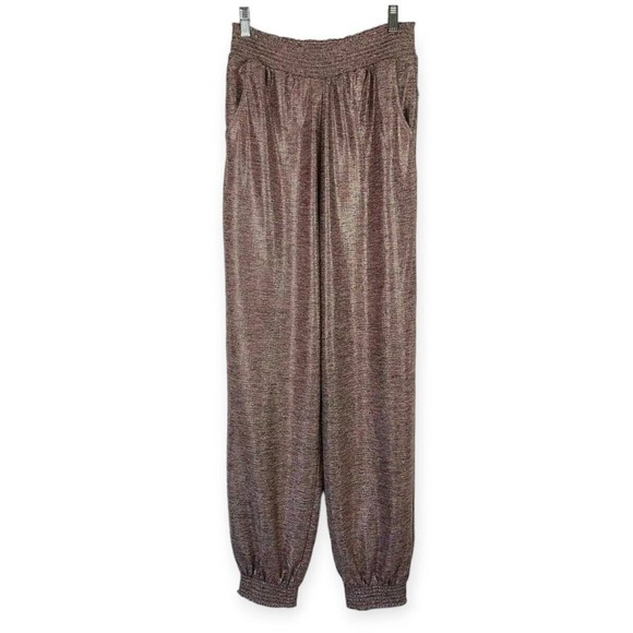 Anthropologie Melora Joggers Pink Metallic Rose Gold Elastic Waist Pants XS